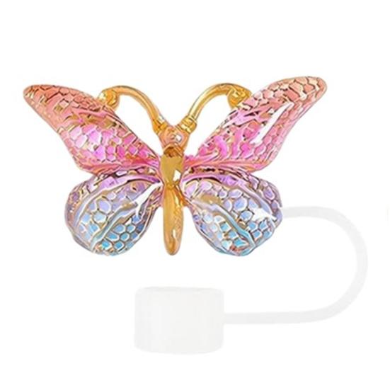 Cute Butterfly Straw Caps Silicone Toppers Covers for 10mm Straws, Dust-Proof Reusable Party Charms Guests Tumblers, Colorful Tips Accessories Coffee