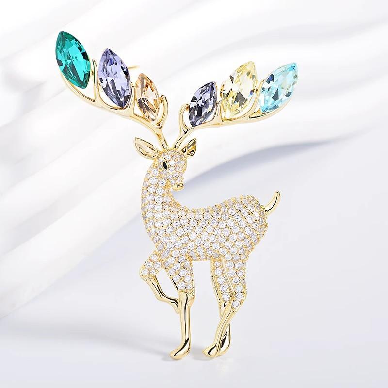 New Atmospheric Elk Brooch High-end Women's Delicate Diamond-encrusted Animal Brooch Niche Design Pin Clothes Accessories