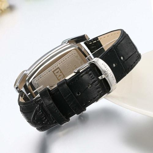 JEWELRYWE Men's Watch with Leather Strap, Calendar, 3ATM Water Resistance, Roman Numerals, Analog, Japanese Quartz Movement, Square Case, Business/Cas