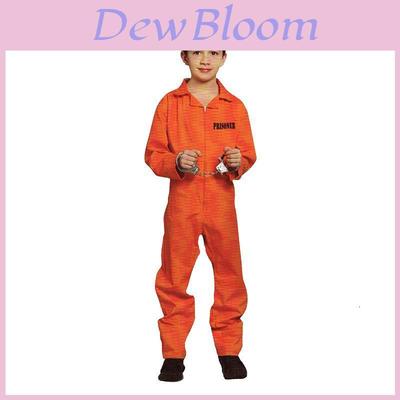 Orange Halloween Costume For Kids Featuring Stylish Prisoner Print Design Ideal For Stage Performance