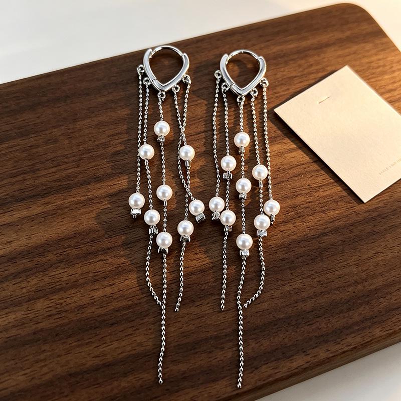 Pearl Tassel Ear Wire Earrings - Trendy Fairy Style for Women