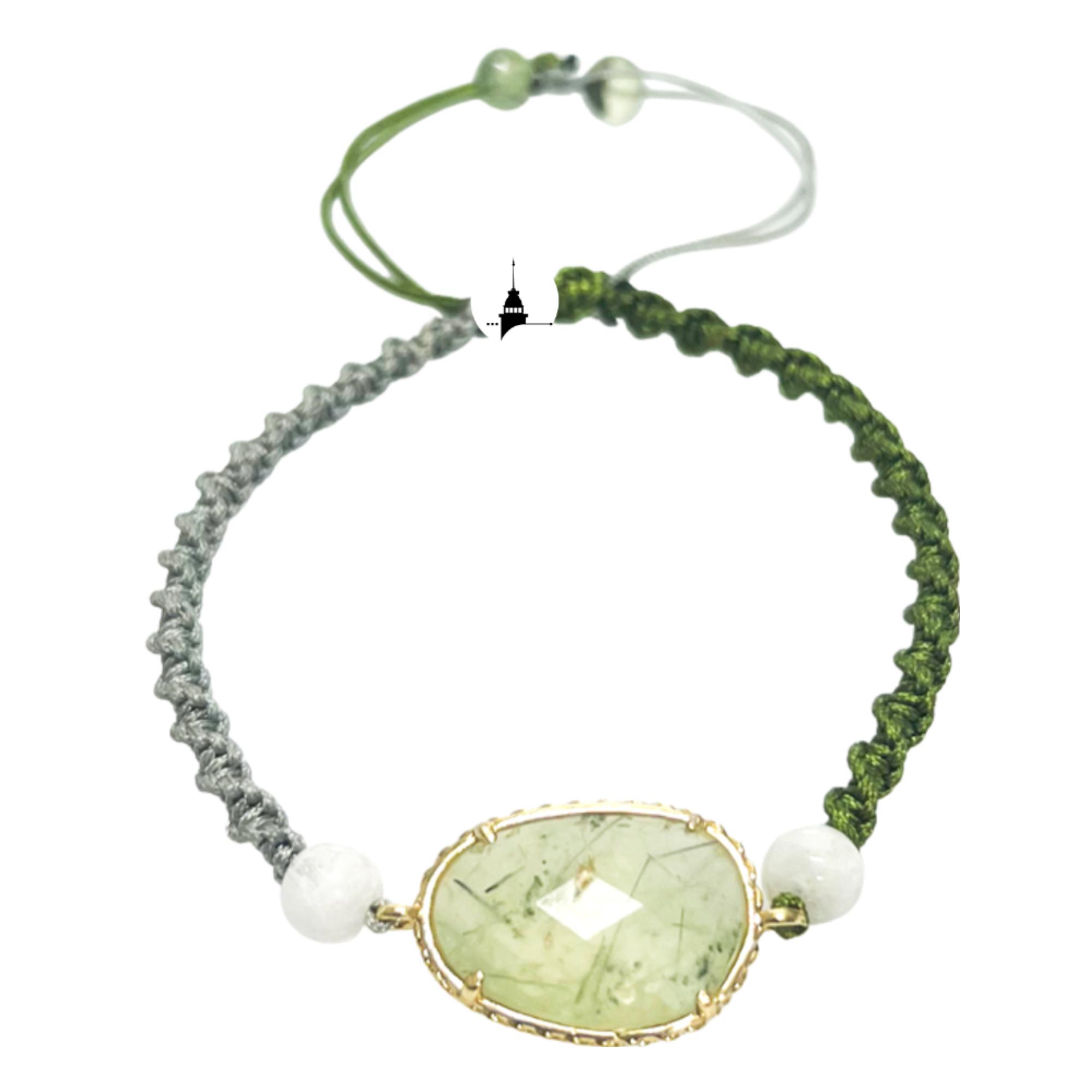 

В язаний браслет з макраме з натурального каменю Prehnite, Moonstone