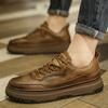 Men's shoes spring new trendy brand high-end brown men's board shoes casual shoes men's trend versatile platform leather shoes