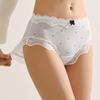 Lolita Bow Lace Transparent Underpants for Women Mid Waist Black Mesh Ruffle Cotton Crotch Thin Panties Sweet Girl Cute Briefs