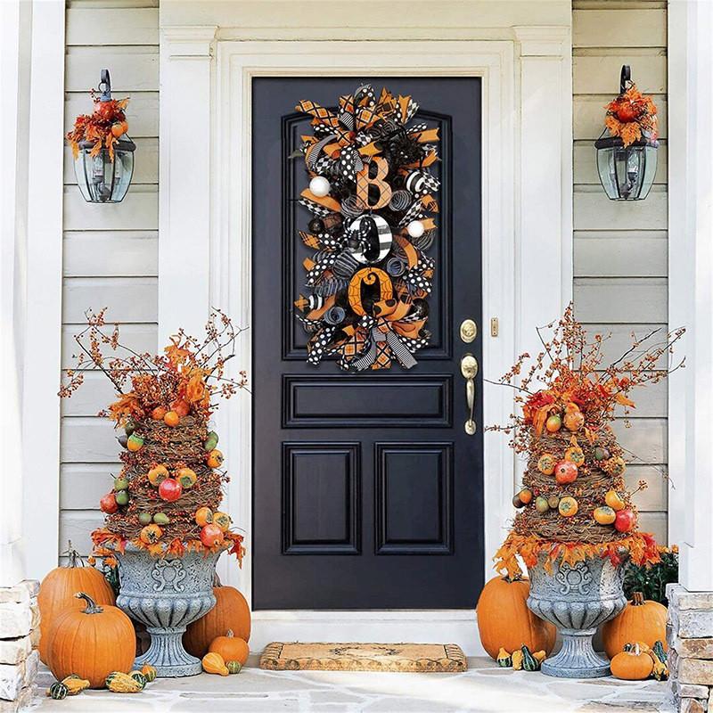 Spooky Pumpkin Halloween Wreath Door Hanging Decorative Courtyard Ornament