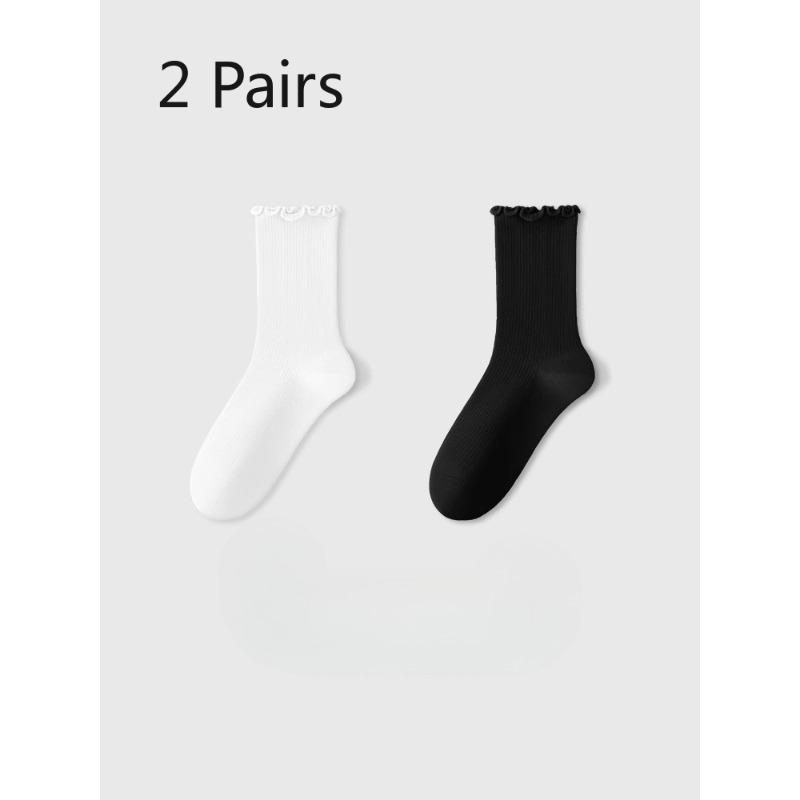 

2 Pairs of Dui Dui Socks Women s Spring and Summer Mid-calf Socks Pure Cotton Boneless Postpartum Socks Lace Summer Thin Style 2 pairs