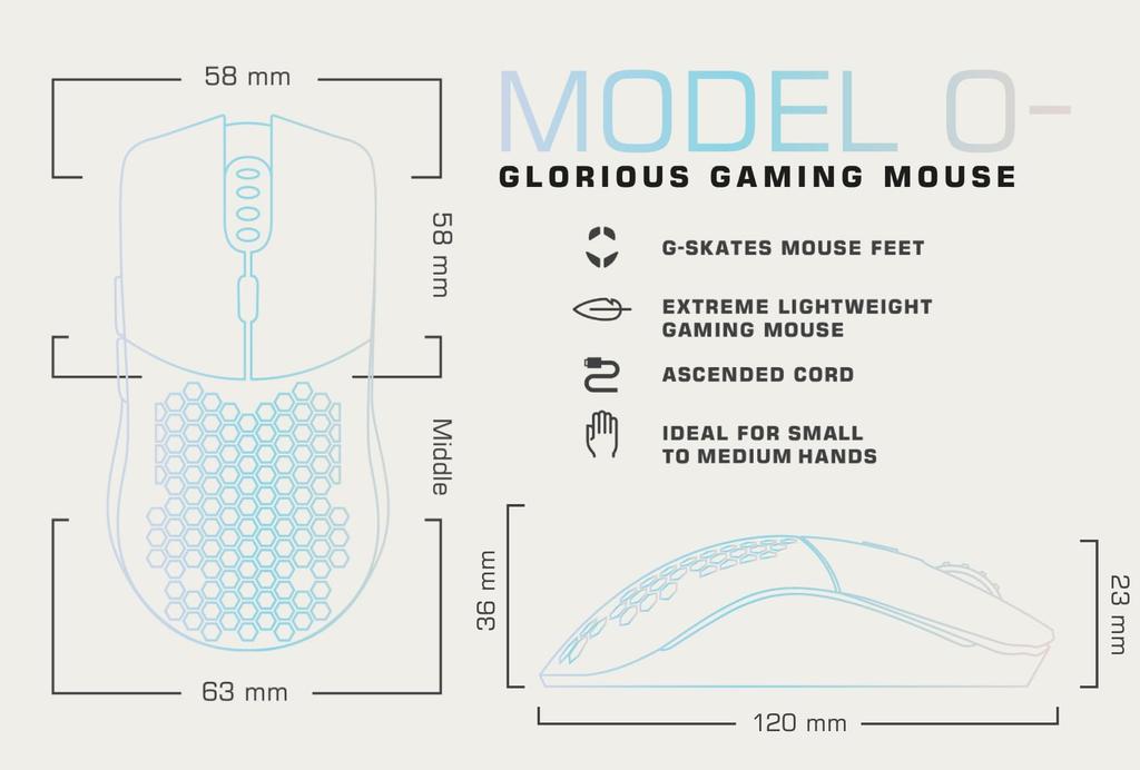 Glorious Model O Wired Gaming Mouse, Lightweight RGB with 6 Programmable Buttons, USB Mouse, White, Official Japanese Product (58g)