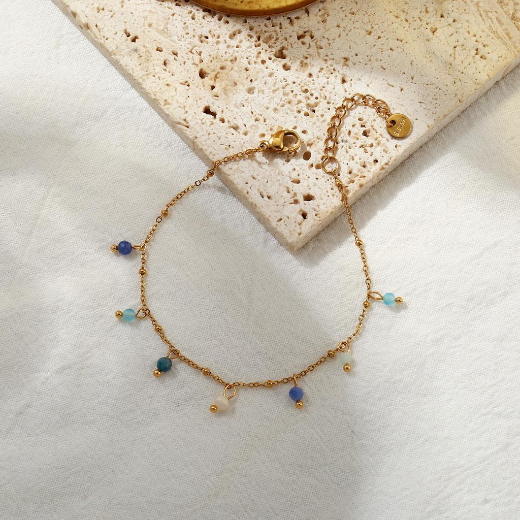 Women 18k Gold Plated Colorful Natural Stone Tassel Clavicle Necklace