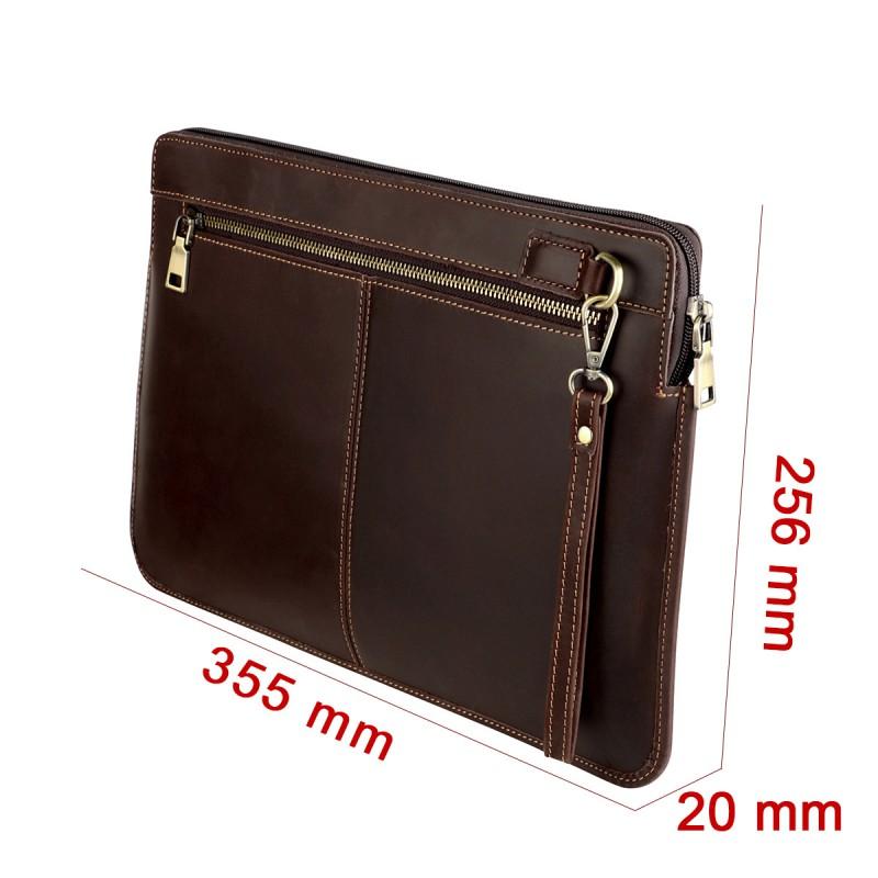 Genuine Leather Laptop Sleeve Case 14-inch MacBook Pro M1/M2/M3 Men Women Vintage Handheld Bag With Stitching Detail