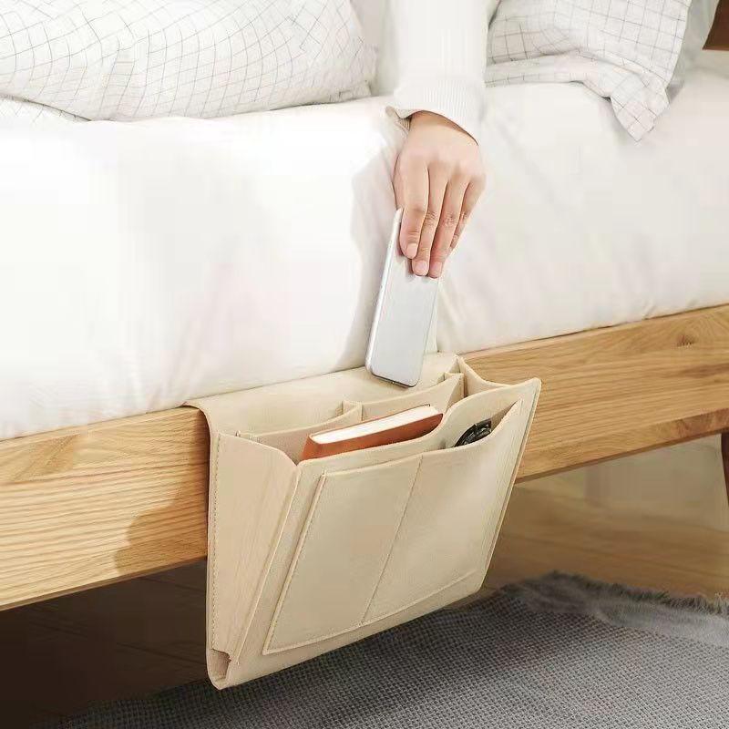 1Pc Felt Bedside Storage Bag Pouch Bed Desk Bag Sofa Remote Control Hanging Caddy Couch Storage Organizer Bed Holder Pockets