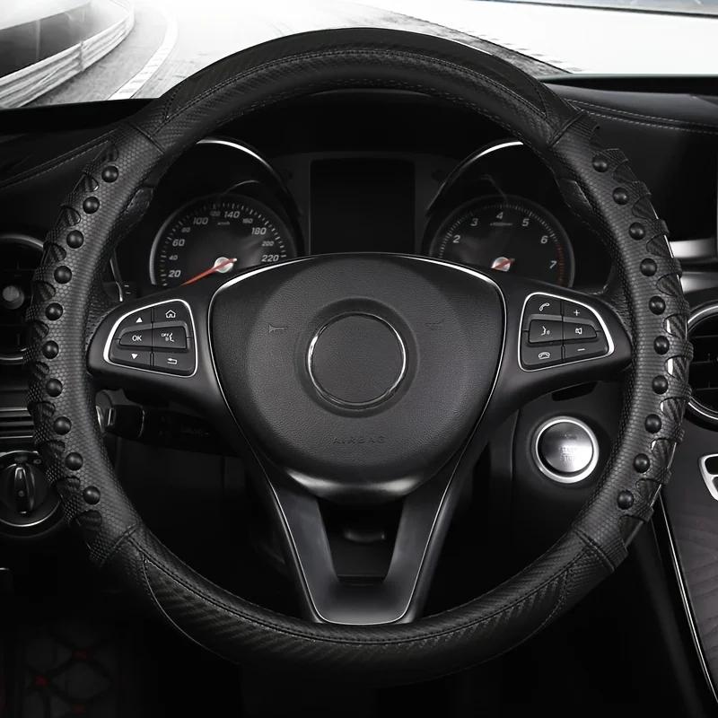 Carbon Fiber Faux Leather Car Steering Wheel Cover, Universal Leather Film Fashion Sports Four Seasons Universal Car Accessories
