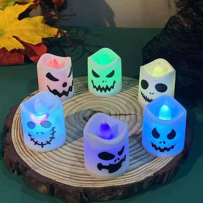 6 PCS Halloween Party Horror Decorations Pumpkin Candle Lights Multi-color Lights Haunted House Horror Props Home Bar Decoration