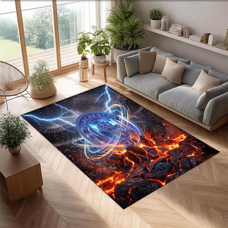 Manchester City Printed Flannel Area Rug Non Slip Soft Polyester Floor Carpet Indoor Decor Mat for Bedroom Living Room Sofa
