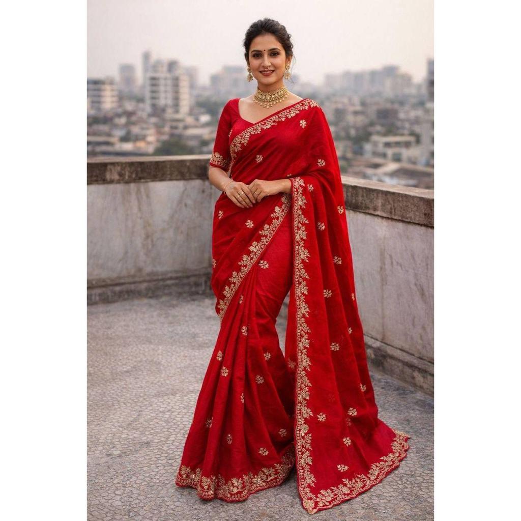 Premium Fandy satin with c pallu spring Dori embroidery work and all over sarees butta work with cutwork border