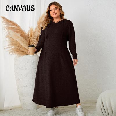 Φορέματα A-γραμμής με κουκούλα και casual στυλ για γυναίκες μεγάλου μεγέθους, Φθινοπωρινά φορέματα με μέση