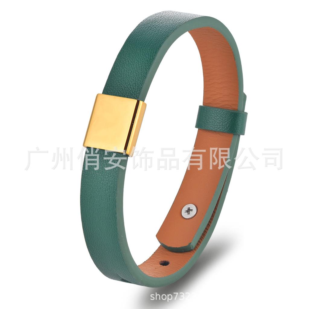 Men'S And Women'S Genuine Leather Bracelet, Simple Stainless Steel Smooth Surface Lettering Cowhide Bracelet Diy Leather Bracelet