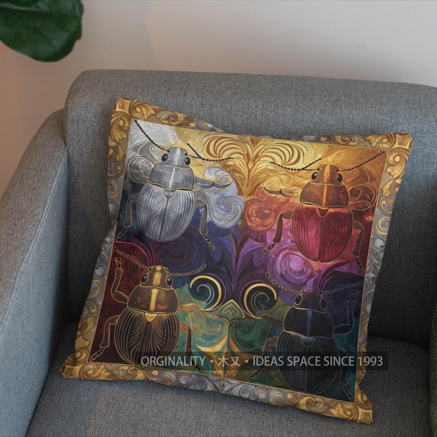 2D Colorful Beetle Pattern Decorative Pillow Cover Pattern Cushion Cover Suitable For Sofa Bedroom Car Pillow Cover