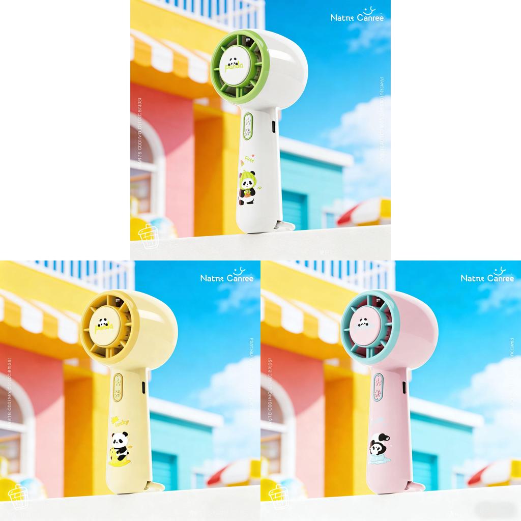Handventilator mit Panda-Design und wiederaufladbarem Akku für Kinder, Outdoor, Reisen, Geschenk