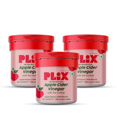 PLIX The Plant Fix Apple Cider Vinegar Effervescent Mini 3 Tablets X Apple Burst Pack Of 3 Easy Carry No Added Sugar