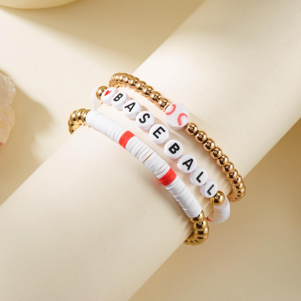 3 Pcs Football Basketball Baseball Volleyball Bracelet Soft Clay Pottery Gold Color Beads Bangle Unisex Student Sports Jewelry