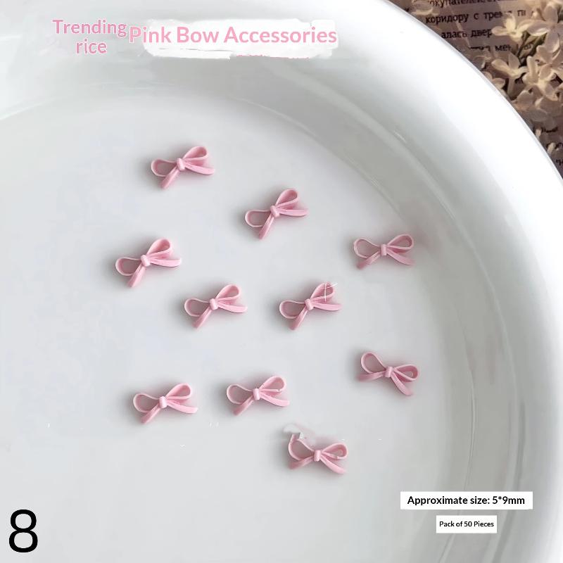 50Pcs Light Pink Bowknot Nail Charms 3D Resin Ribbon Bow Nail Art Decoration Mini Kawaii Bow Tie Manicure Supplies Diy