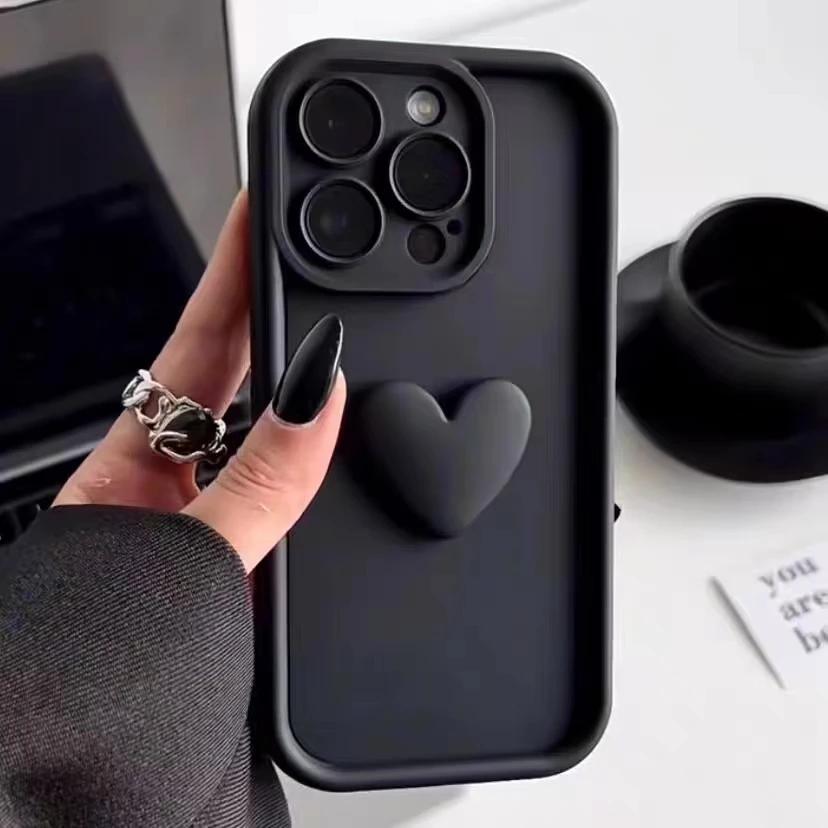 Cute 3D Love Heart Pink Silicone Phone Case for iPhone 16 15 Pro Max 16E 11 12 13 14 15 17 Pro Max 14 Plus 17 Air Matte Cover