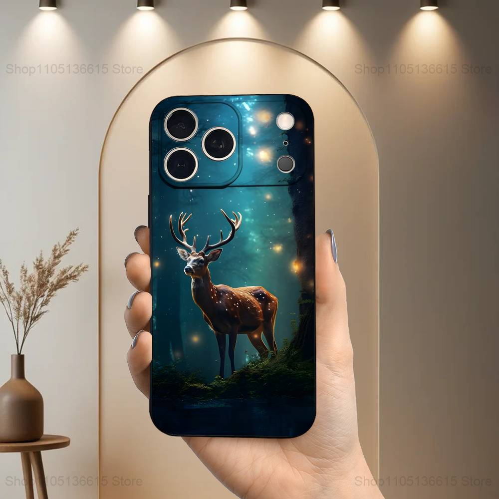 

Cute Deer Animals For iPhone 12,16,11,14,15,17,13,X,Mini,SE,XS,Plus,Pro Max,8,7,XR,Soft Silicone Black Case iPhone13PROMAX