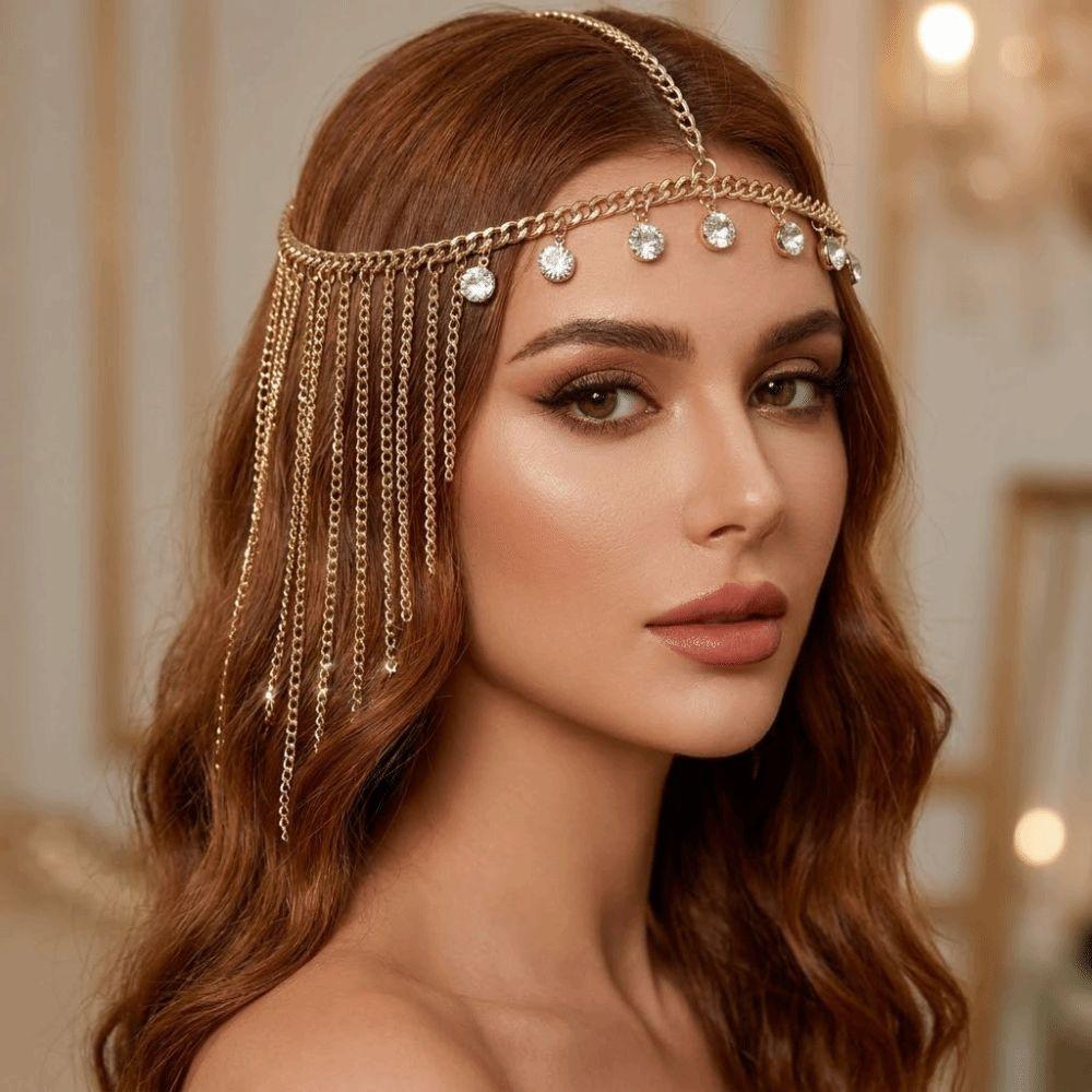 Rhinestone Tassel Rhinestone Tiara Retro Ethnic Style Head Chain Tiara  Forehead Headband