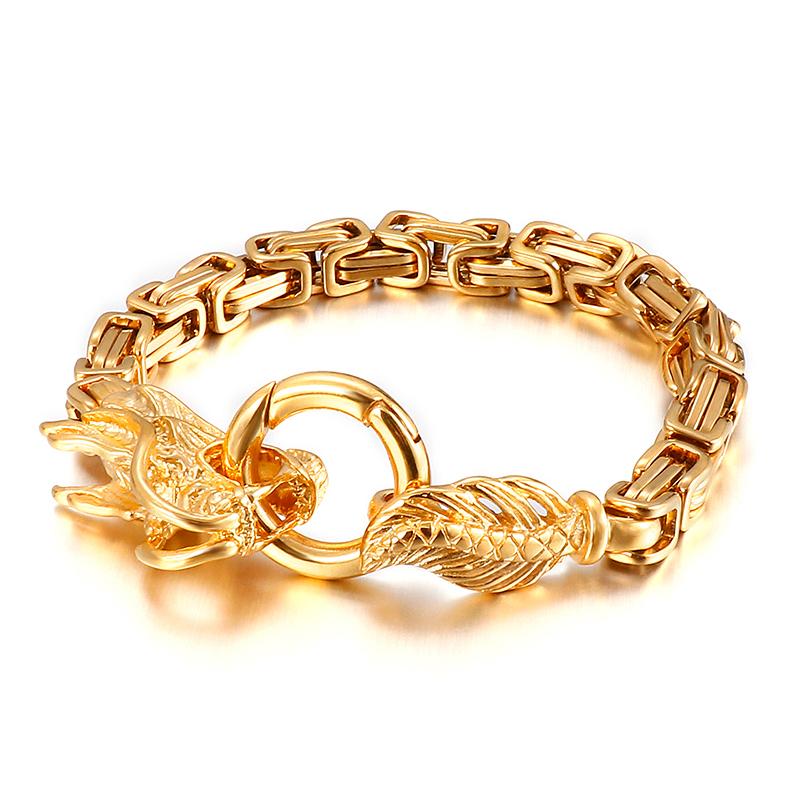 Kalen Dragon Bangles for Men Animal Mechanical Chain Bracelet Stainless Steel Byzantine Double Link Chain Bracelet Jewelry Gift