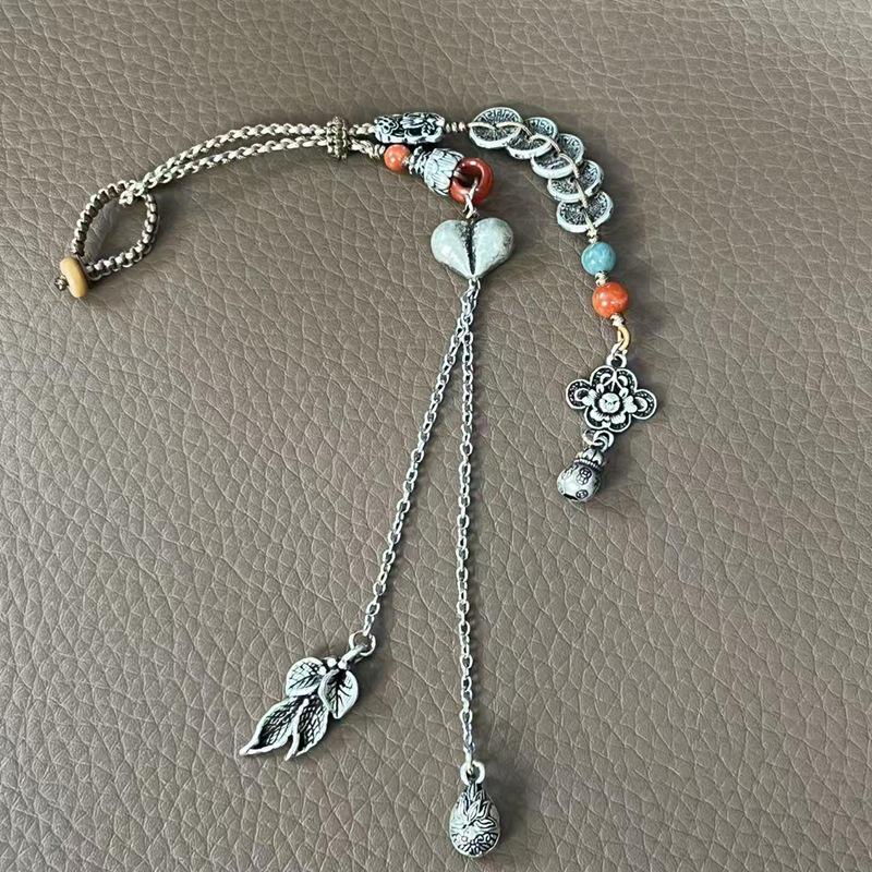 

Handmade Woven Bag Lanyard with Tibetan Silver Accents - Retro Style Key Chain & Mobile Phone Holder.