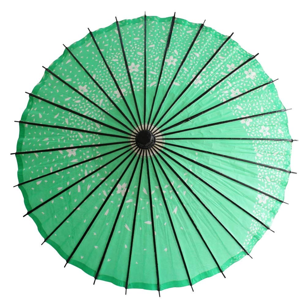 Smiti Japanese paper 84cm black cherry blossom umbrella, parasol, oil-treated, diameter, frame, design, green.