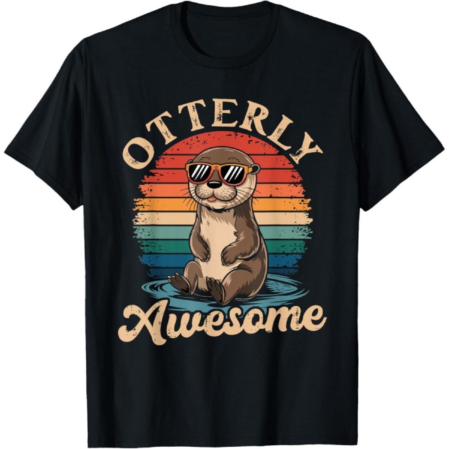 Otterly Awesome Funny Otter Sea Animal Retro T-Shirt S