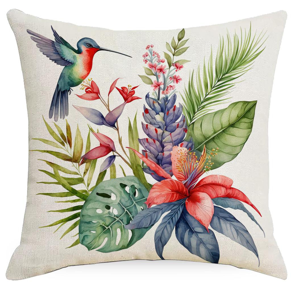 Sommerblumen, Flamingo, Kolibri-Pflanzen-Kissenbezug, Heimsofa-Kissenbezug