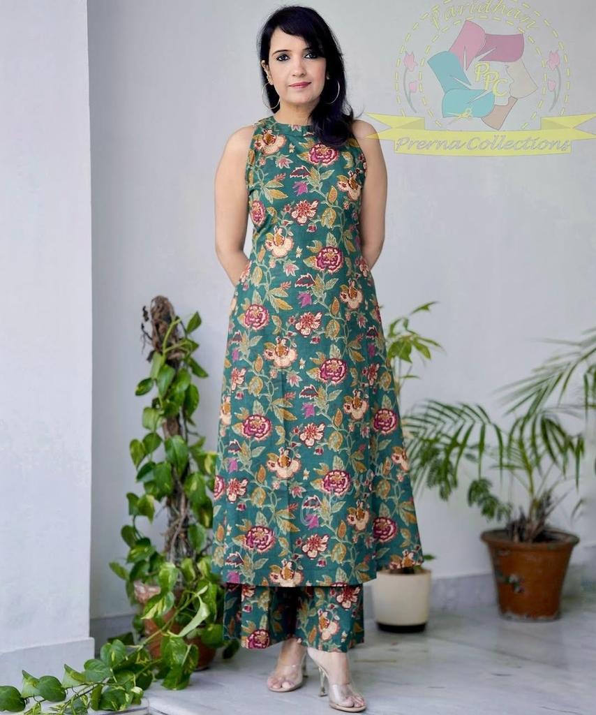 Women Party Wear Pure Cotton Kurta Pant Set Indian Pakistani Designer Top Tunic Kurti Dress