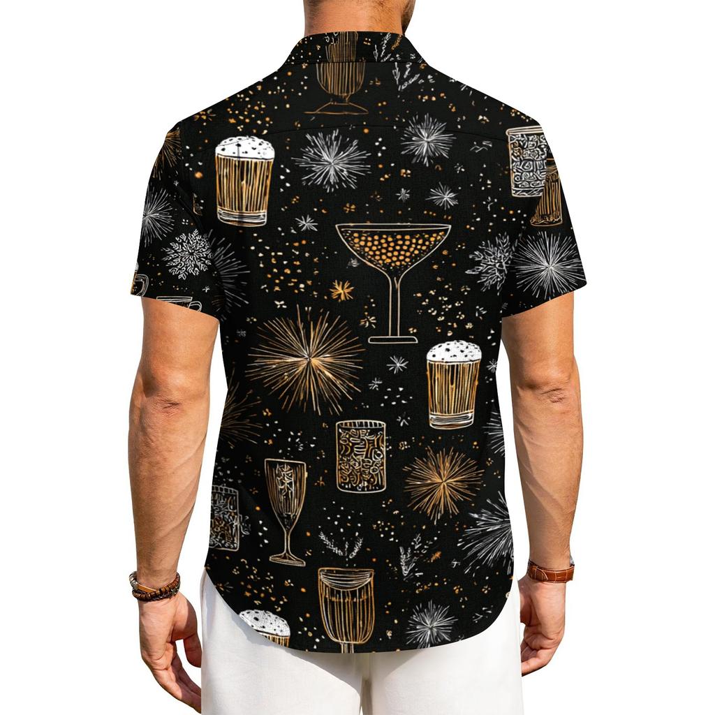 Men's Casual Short Sleeve Button Down Shirt Beer Festival Print Lightweight Breathable Fabric Relaxed Fit Summer Top
