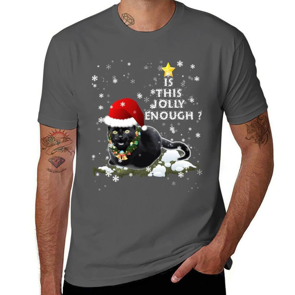 Is This Jolly Enough Funny Cat Santa Hat Tshirt T Shirts Designer Unisex Graphic T Shirt Tshirt