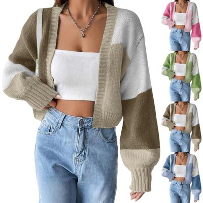 Women's Versatile Colorblock Casual Striped Long-sleeved Knitted Sweater Jacket