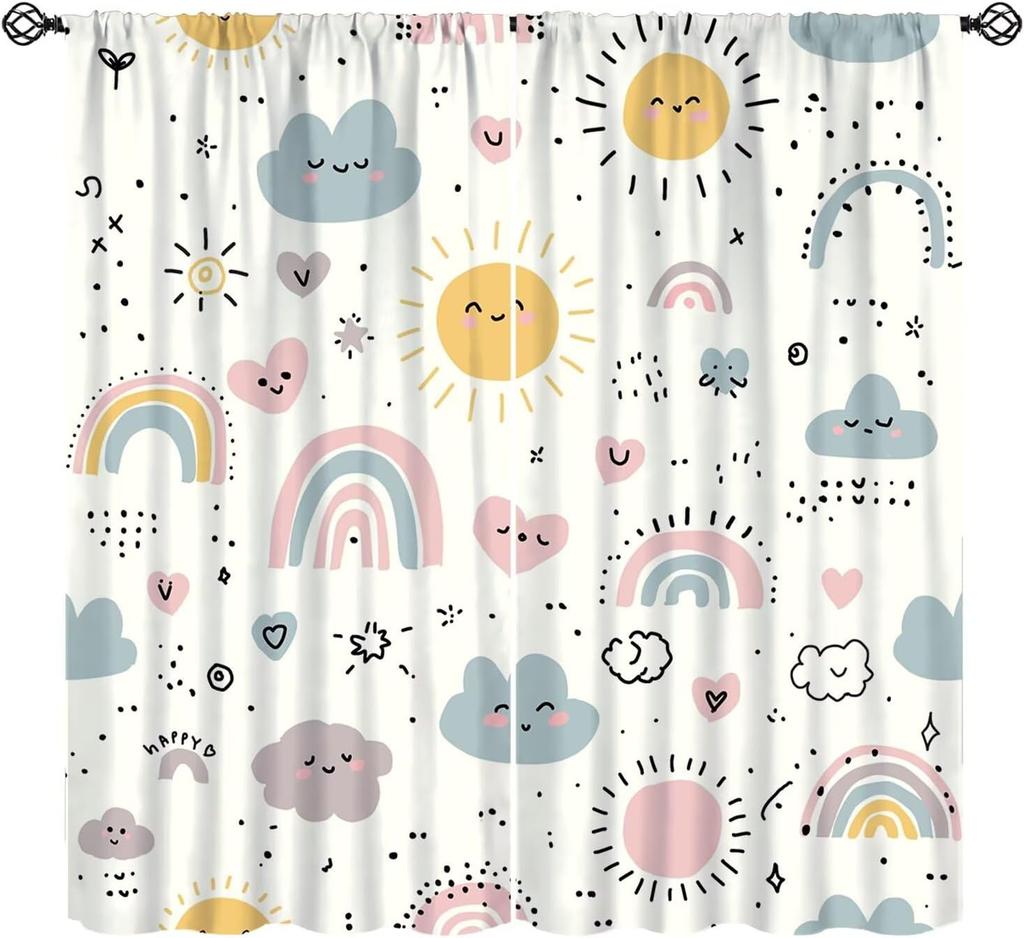 Funny Education Alphabet Abc Curtains,Cartoon Kids Learning Letters Watercolor Decor Rod Pocket Window Treatments For Boy Baby
