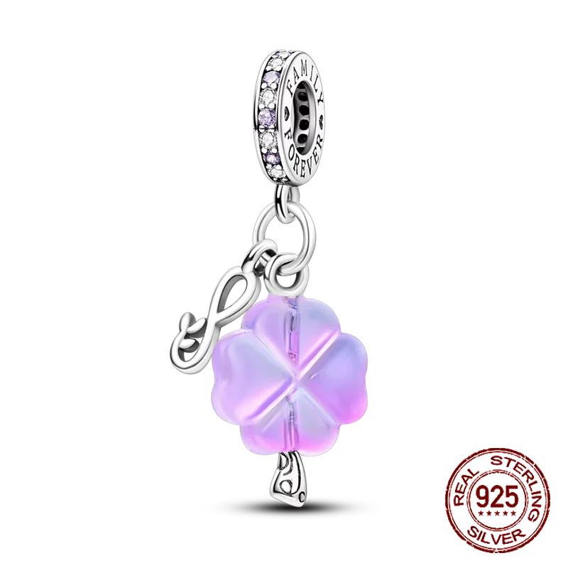 925 Sterling Silber Lila Perlen Blume Schmetterling Hänge Charm Passend 4MM Lochdurchmesser Armband Halskette 925 Schmuck Geschenkherstellung