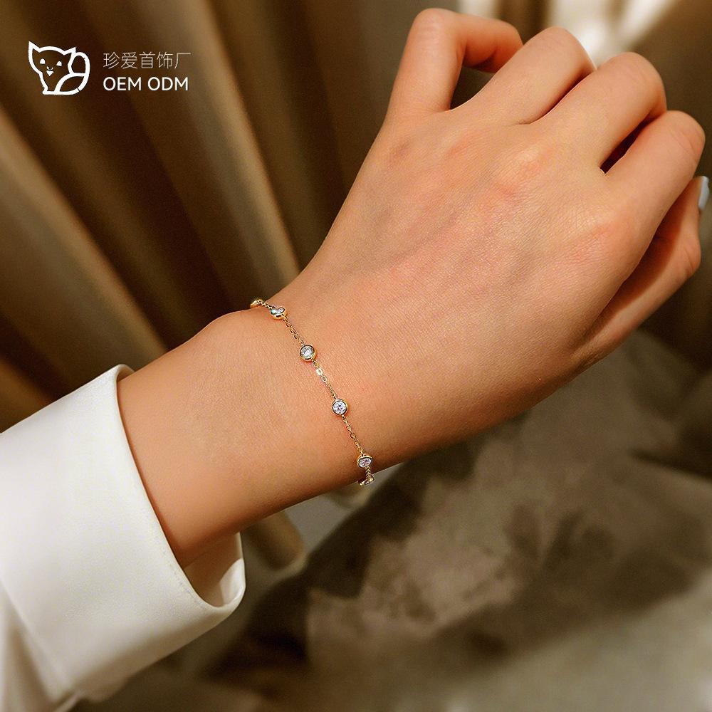 Round Bubble Full 3mm Moissanite Bracelet for Women Adjustable 925 Silver Plated 18K Link Bracelet D Color Lab Diamond