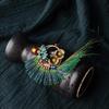 Handmade Peacock Feather Brooch ,New Ethnic Jewelry Copper Flowers Brooch, Glazed Stones Vintage Brooch Fashion Jewelry