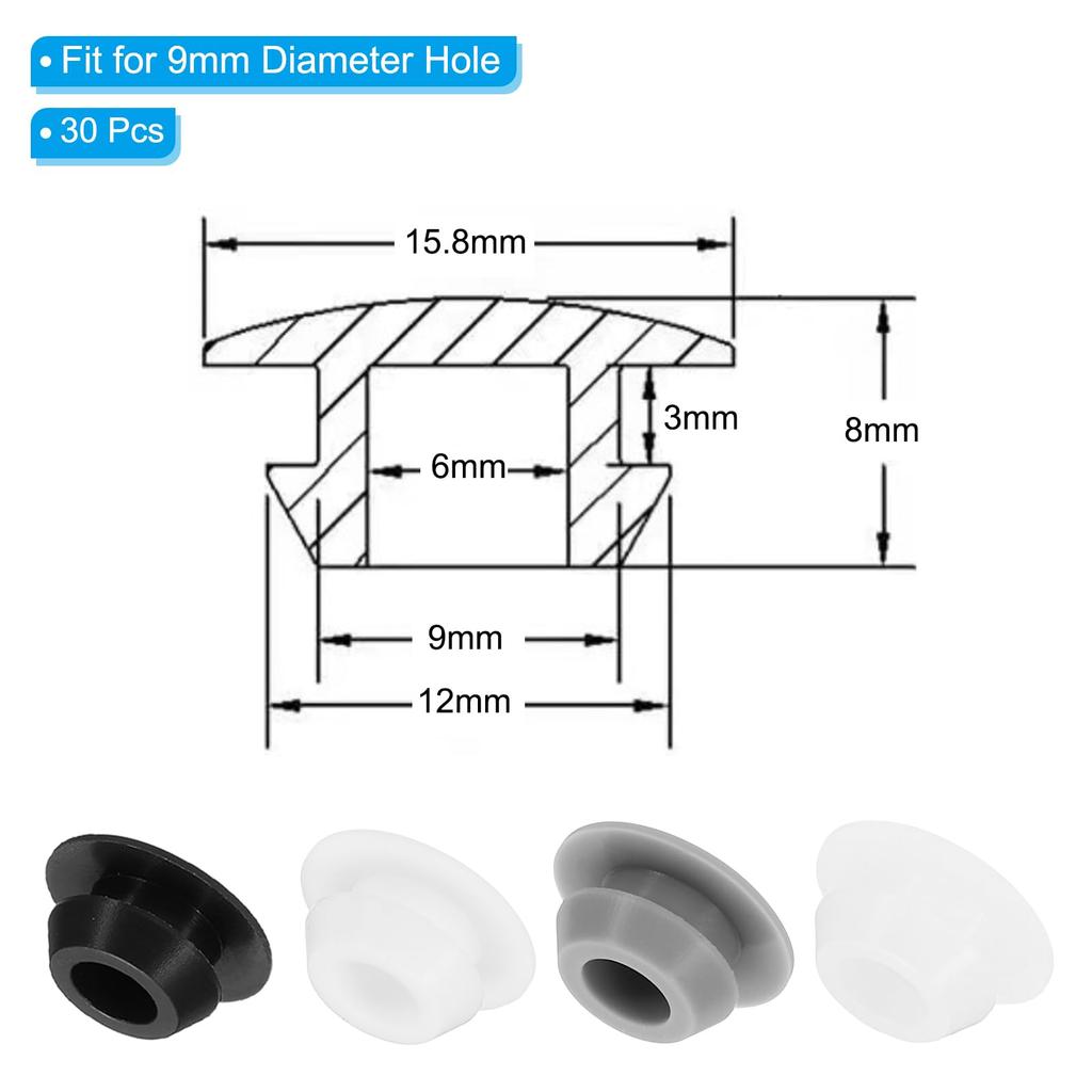 PATIKIL 30PCS 9mm Silicone Hole Plugs Rubber Caps Silicone Rubber Furniture Flat Head Cover Fits 9mm Seal Bulkhead White