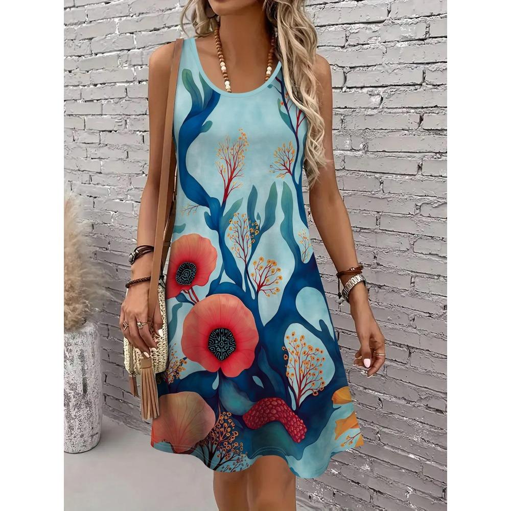 Summer Women's Dress Creative 3D Printed Casual Round Neck Sleeveless Vest Dresses Fashionable Printed Plus Size Casual Versatile Dresses