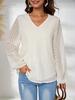 Spring/Autumn V-Neck Geometric Jacquard Lantern Sleeve Women's Shirt