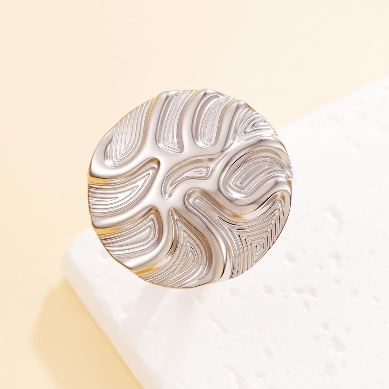 Exaggerated Lava Geometric Texture 18K Gold-Plated Stainless Steel Ring