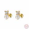 Genuine 925 Sterling Silver Stylish Temperament Zircon Pearls Earrings for Women Korean Cute Simple Jewelry Accessories