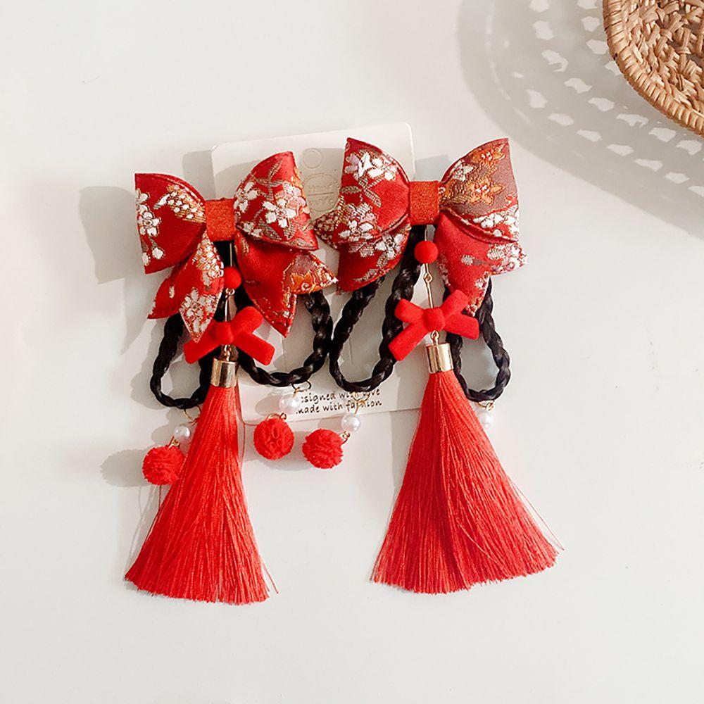 Cloth Chinese Style New Year Festive Bow Hairpin Side Clip Wig Braid Hairpin Hair Accessories