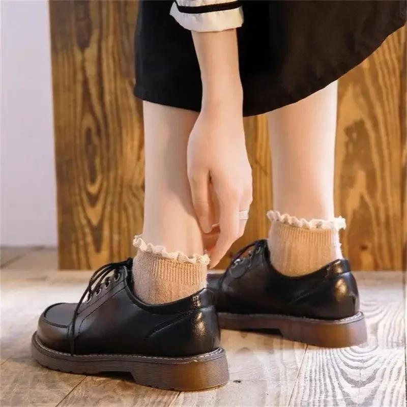 Retro Women's Leather Single Shoe Autumn New Lace Up with Skirt Mary Jane Shoe Flats Women Shoes Luxury Designer Shoes