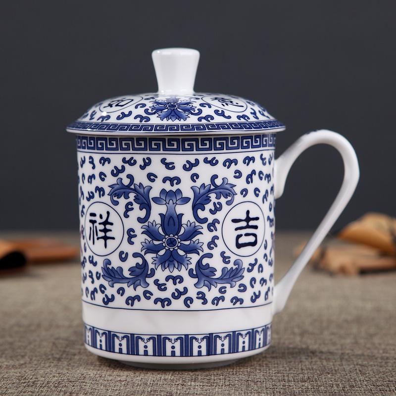 Jingdezhen Bone China Ceramic Large Cups with Cover Drinkware Porcelain Mug Meeting Gift Office Mug About 500ml