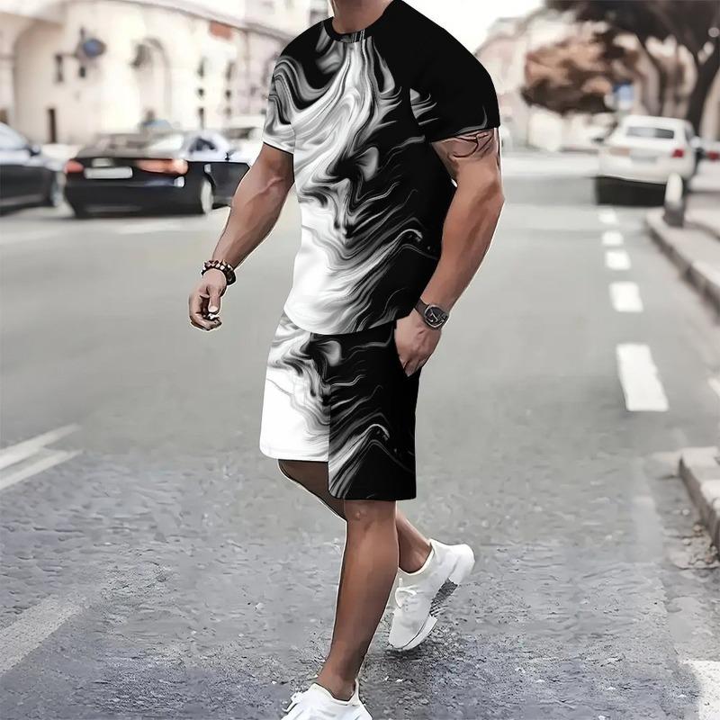 Herren Outfit Kurzarm T-Shirt und Shorts 2-teiliges Lässiges Trainingsanzug Set